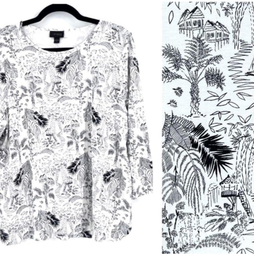 J. Jill Wearever Collection Womens Palm Tree Safari Leaf Print Top - Size L